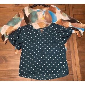 Worthington Blouse Bundle Two Business Casual Tops Size Large Preppy Boho Flowy